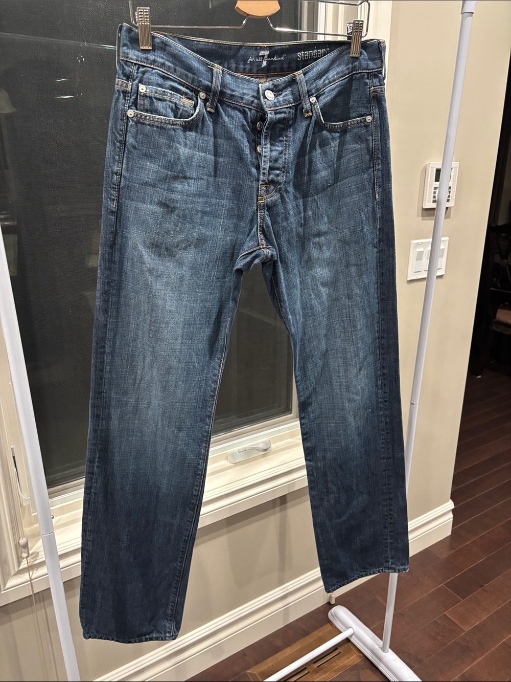 7 For All Mankind Men's Straight Jeans - Dark Blue Wash
